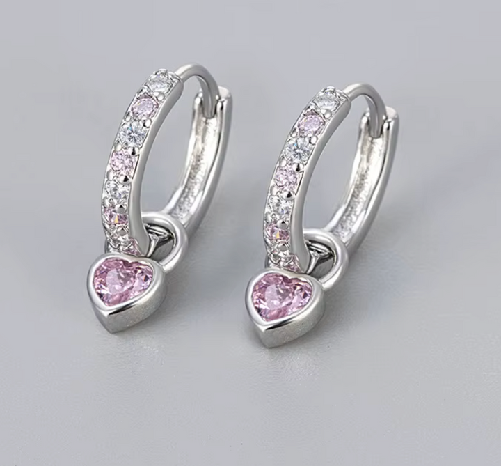 Petit Heart Drop Pink CZ Hoop Earring