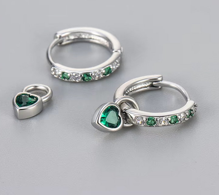 Petit Heart Drop Emerald CZ Hoop Earrings