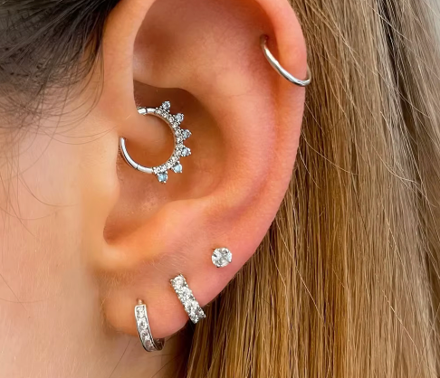 Sterling Silver Moon Burst CZ Septum/Daith Clicker Ring