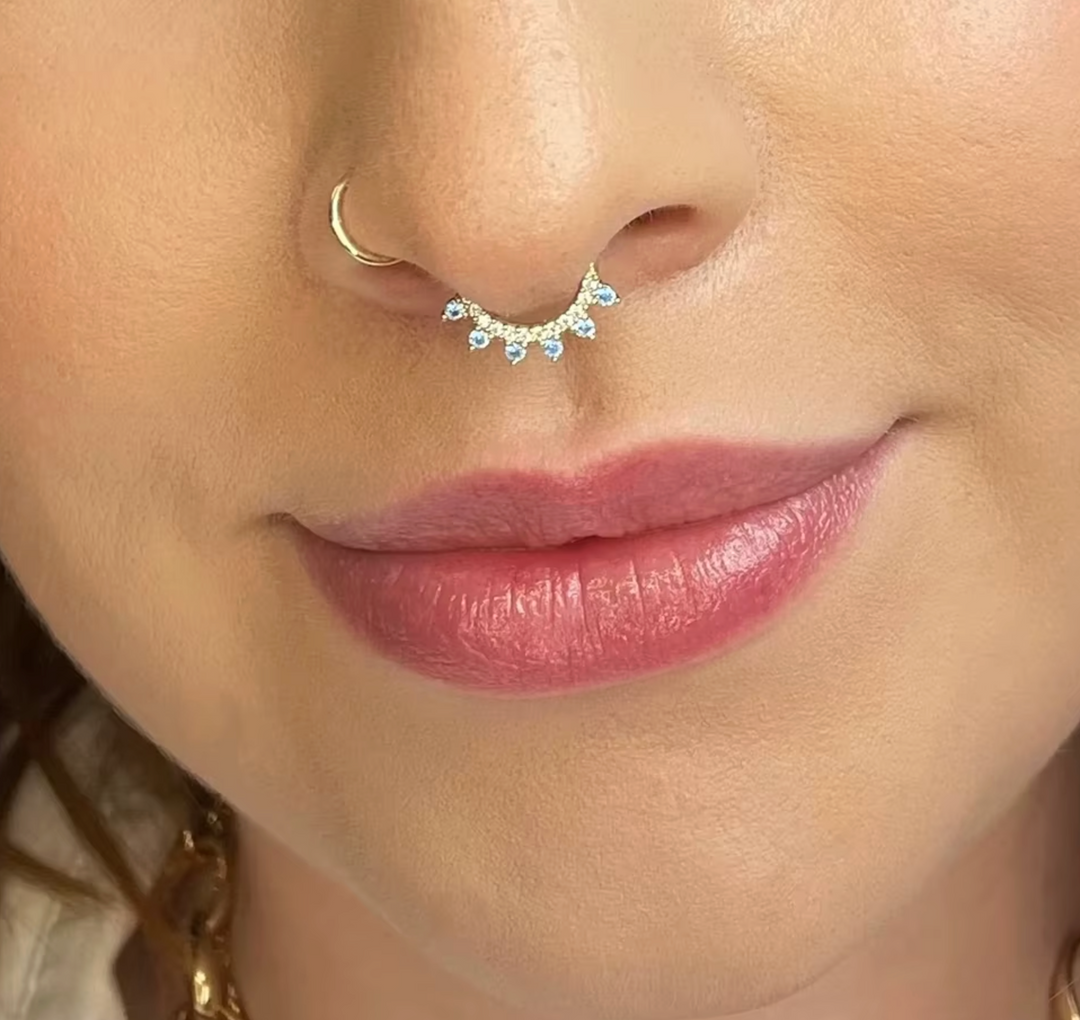 Sterling Silver Moon Burst CZ Septum/Daith Clicker Ring