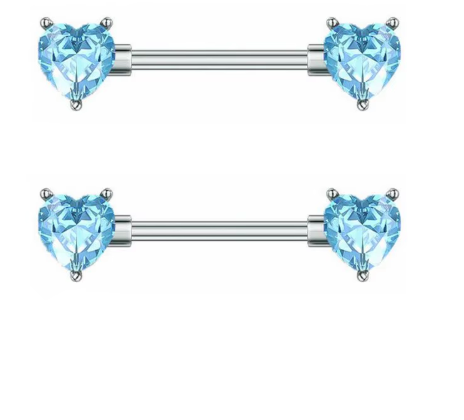Titanium 2pcs Double Heart  Shape CZ Zircon Nipple Bars