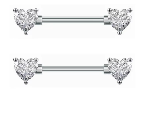 Titanium 2pcs Double Heart  Shape CZ Zircon Nipple Bars