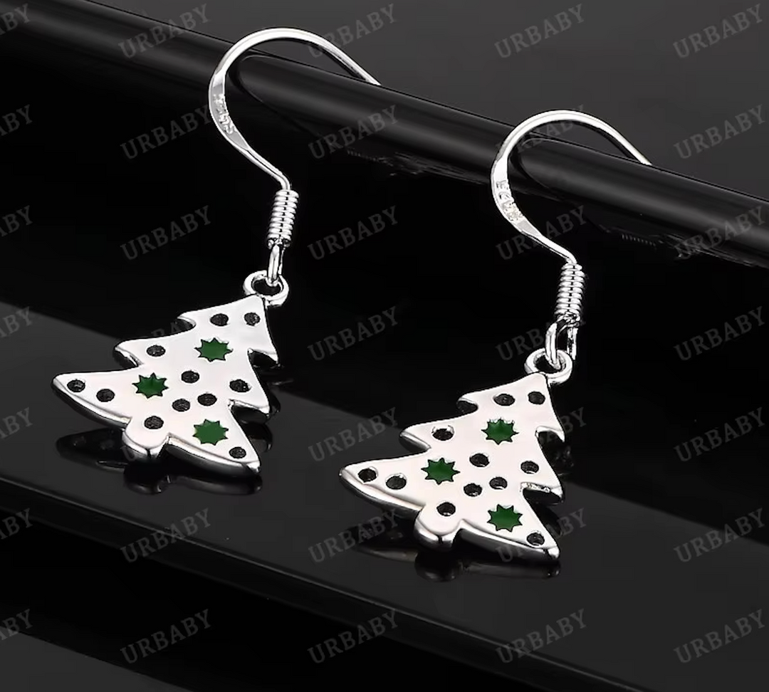 Sterling Silver Petit Christmas Tree Drop Earrings