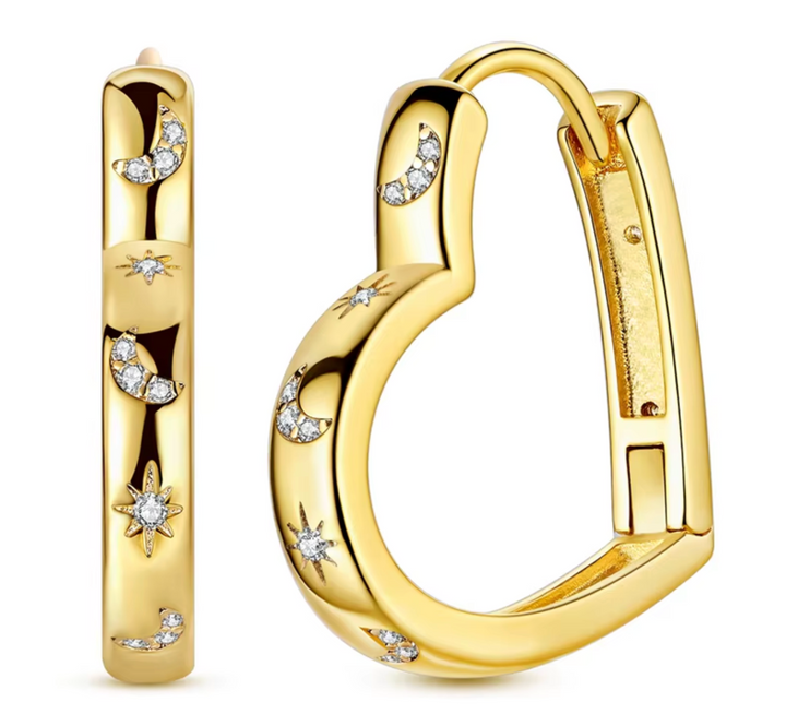 Sterling silver Heart Shape constellation Clicker Hoops.