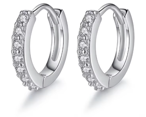 Sterling Silver  CZ Zahiti Black Stoned Hoop Earrings