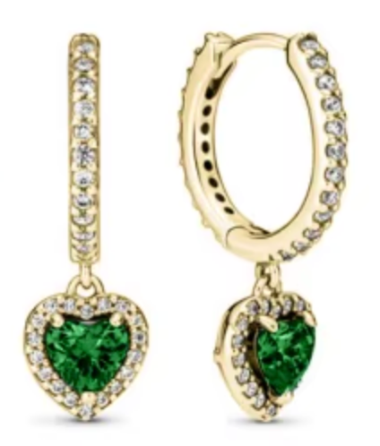 Sterling Silver CZ Emerald Drop Heart Clicker Hoop