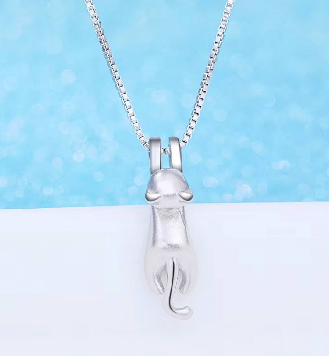 Sterling Silver Cute Hanging Cat Adjustable necklace.