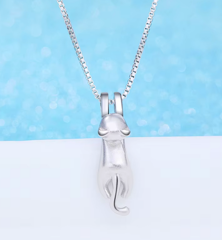 Sterling Silver Cute Hanging Cat Adjustable necklace.