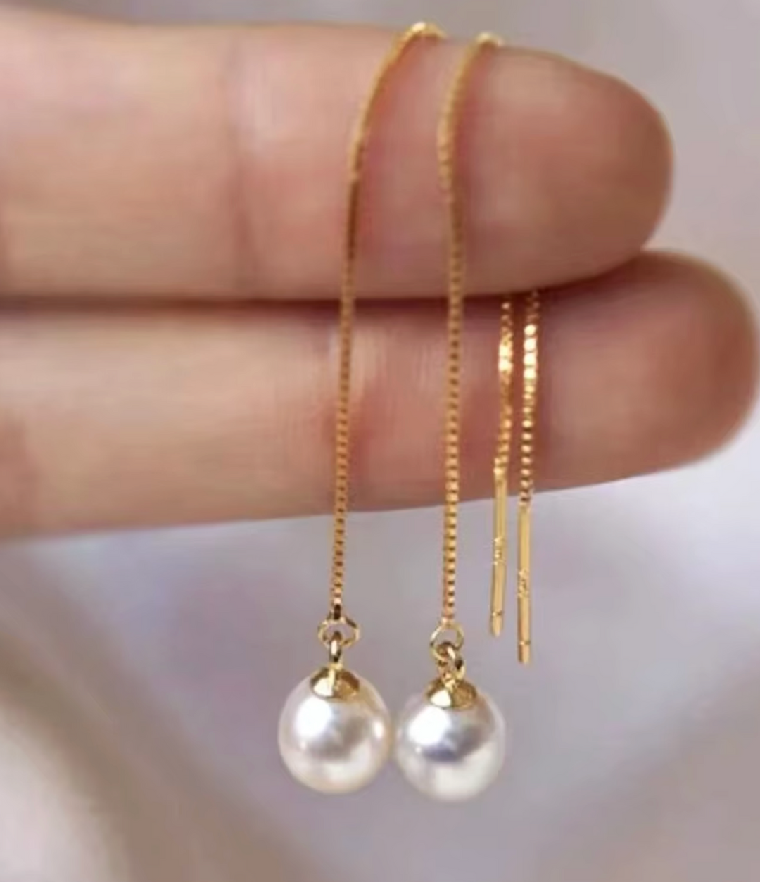 Faux Pearl Sterling Silver Long Drop Tassel Earrings