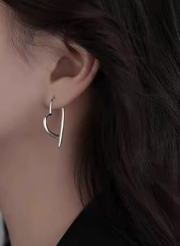 Silver Colour Heart Dangling Earrings