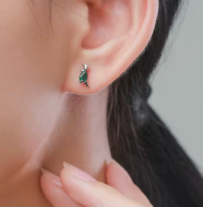 Sterling Silver Cute Dinosaur Stud Earrings