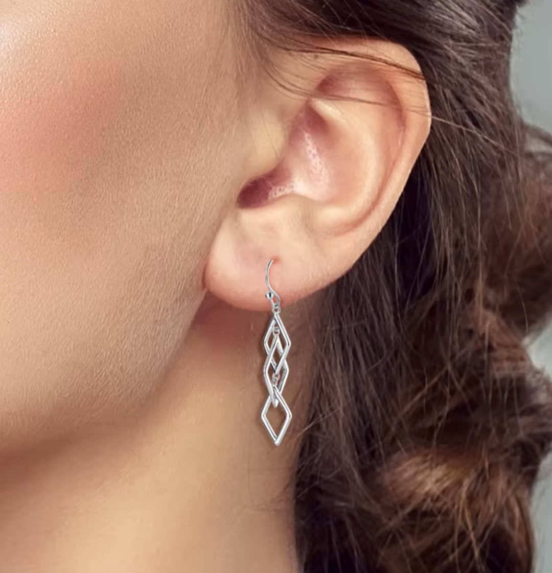 Sterling Silver Diamond Shape Link Drop Earrings