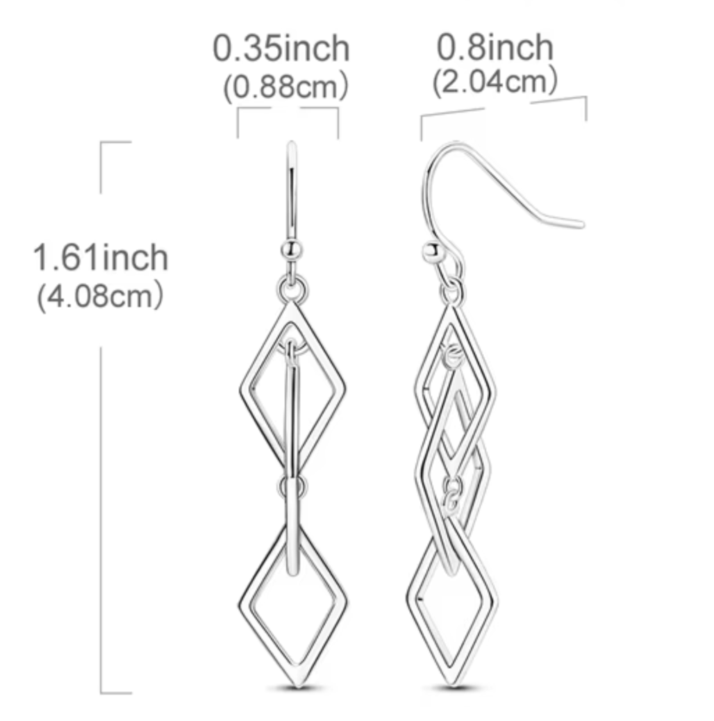 Sterling Silver Diamond Shape Link Drop Earrings