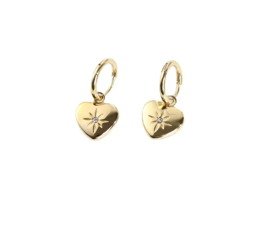 Stainless Steel Eight Point Star Zircon Heart Clicker Drop Hoops.