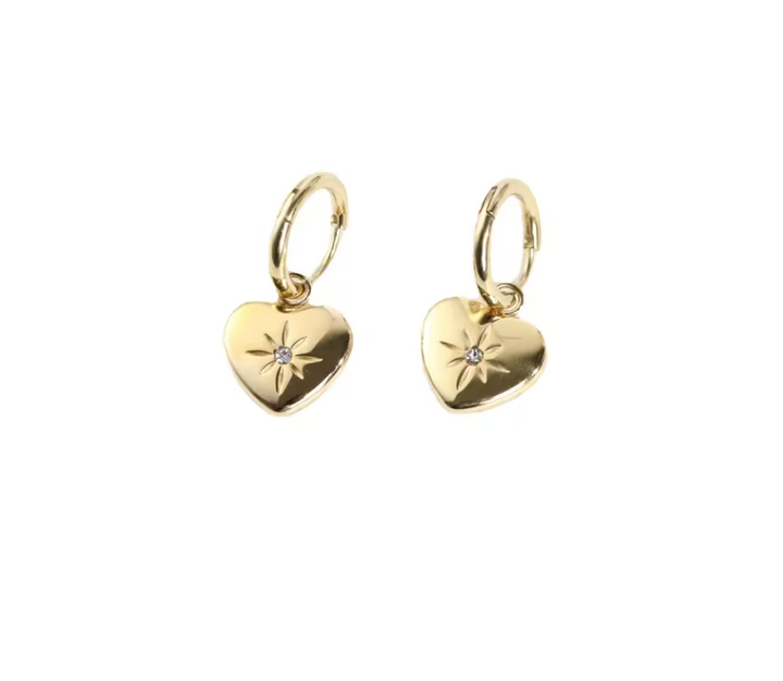 Stainless Steel Eight Point Star Zircon Heart Clicker Drop Hoops.