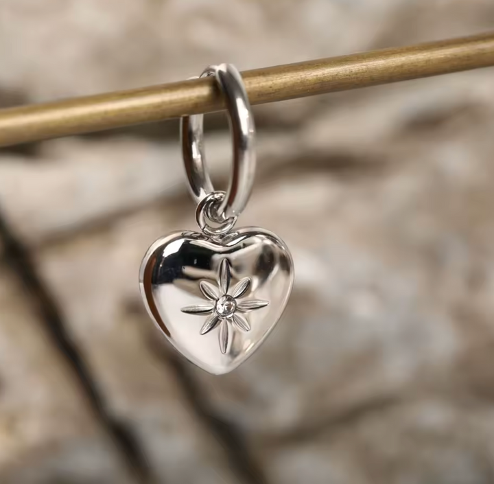 Stainless Steel Eight Point Star Zircon Heart Clicker Drop Hoops.