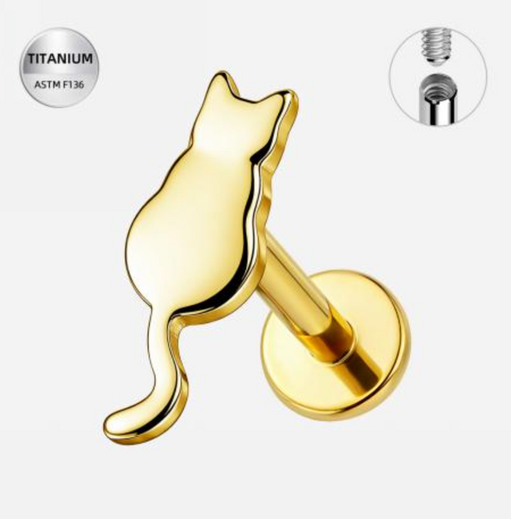 Titanium Cat Silhouette Flat Backed Ear Stud