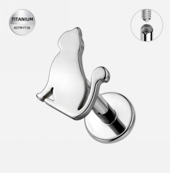 Titanium Profile Cat Silhouette Flat Back Stud