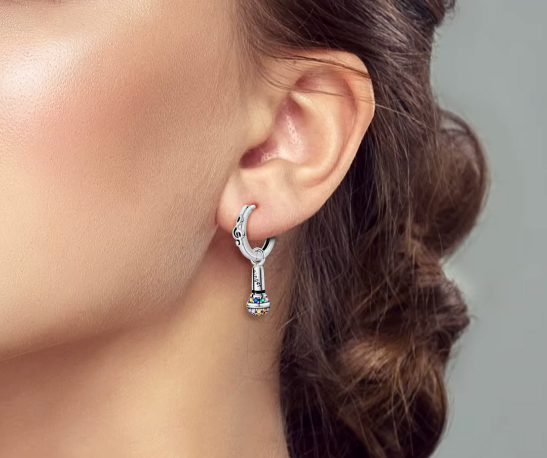 Sterling Silver Singing Mike Drop Clicker Earrings