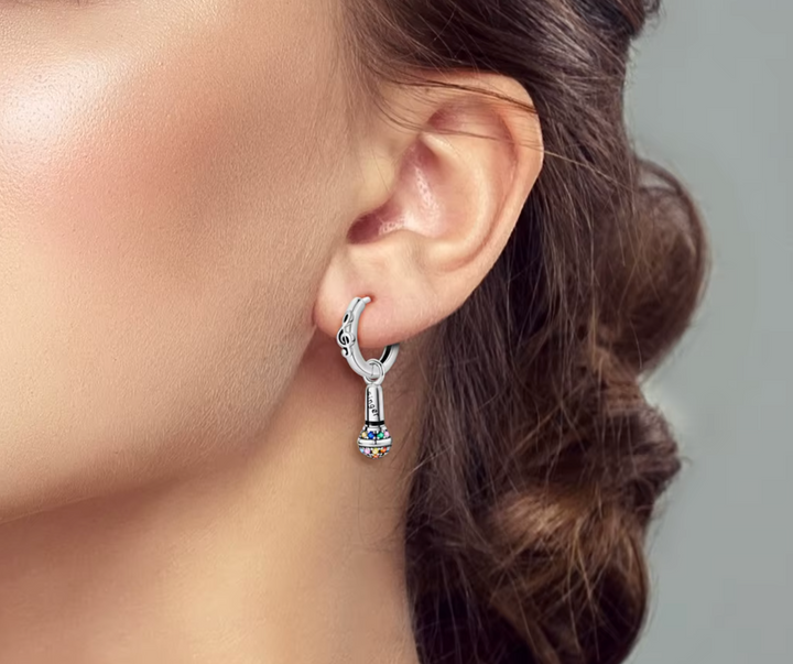 Sterling Silver Singing Mike Drop Clicker Earrings