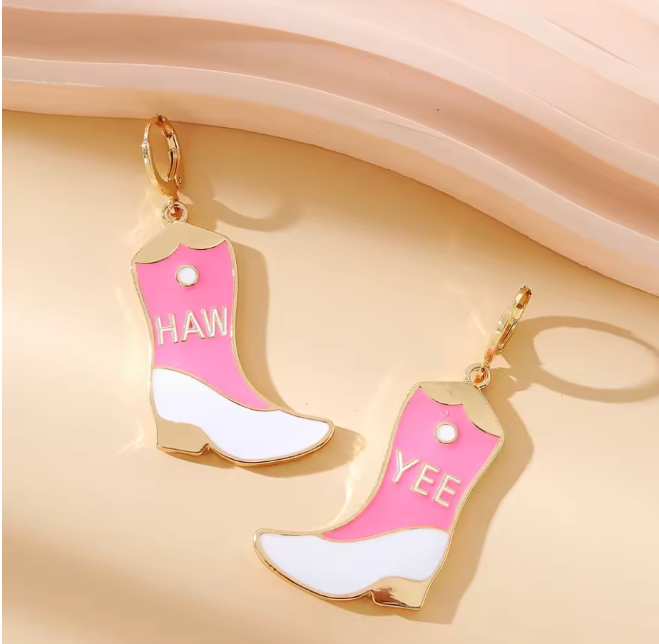 Western Yee Haw Cowgirl Boots Drop Clicker Hoop Earrings