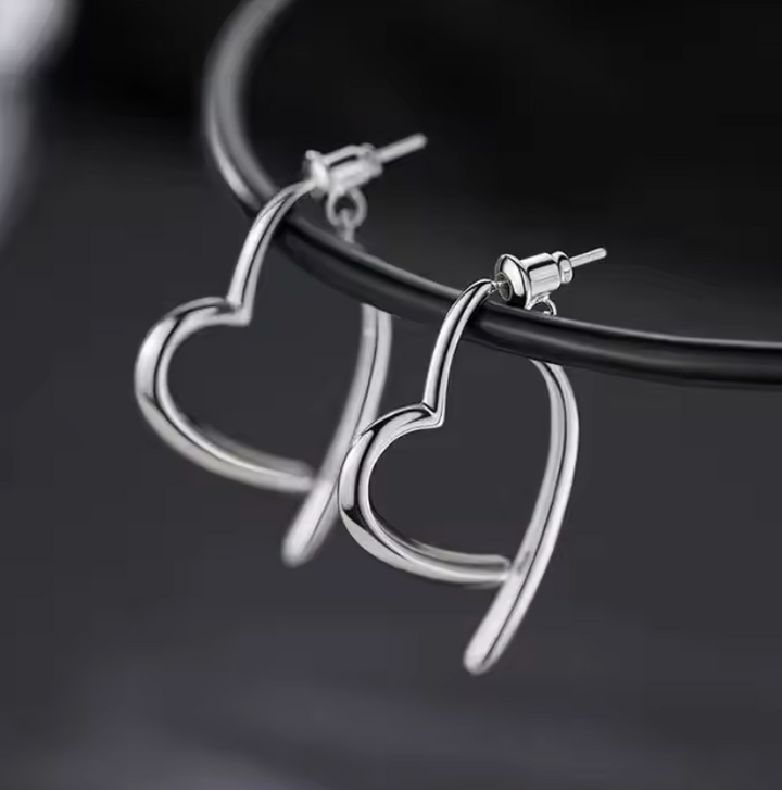 Silver Colour Heart Dangling Earrings