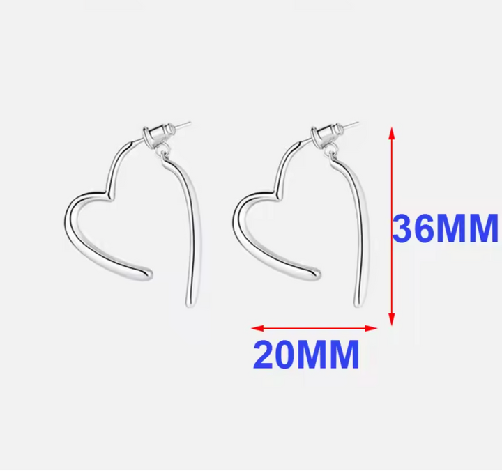 Silver Colour Heart Dangling Earrings