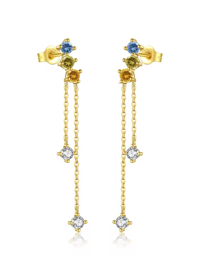 Star Burst 18K Gold Plated Sterling Silver Chain Drop Earrings