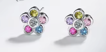 Sterling Silver Multicolour Flower Studs