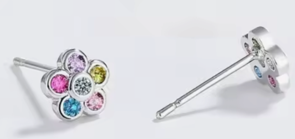 Sterling Silver Multicolour Flower Studs