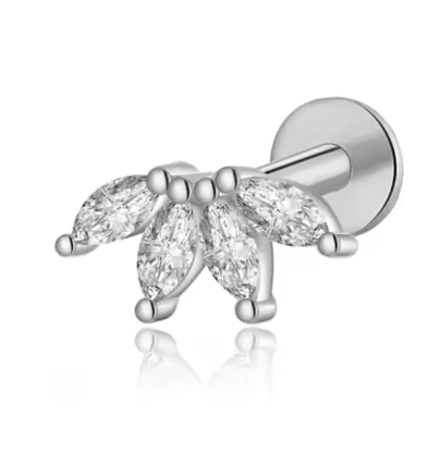 925 Sterling Silver 4 Stone Tear Drop Labret Stud