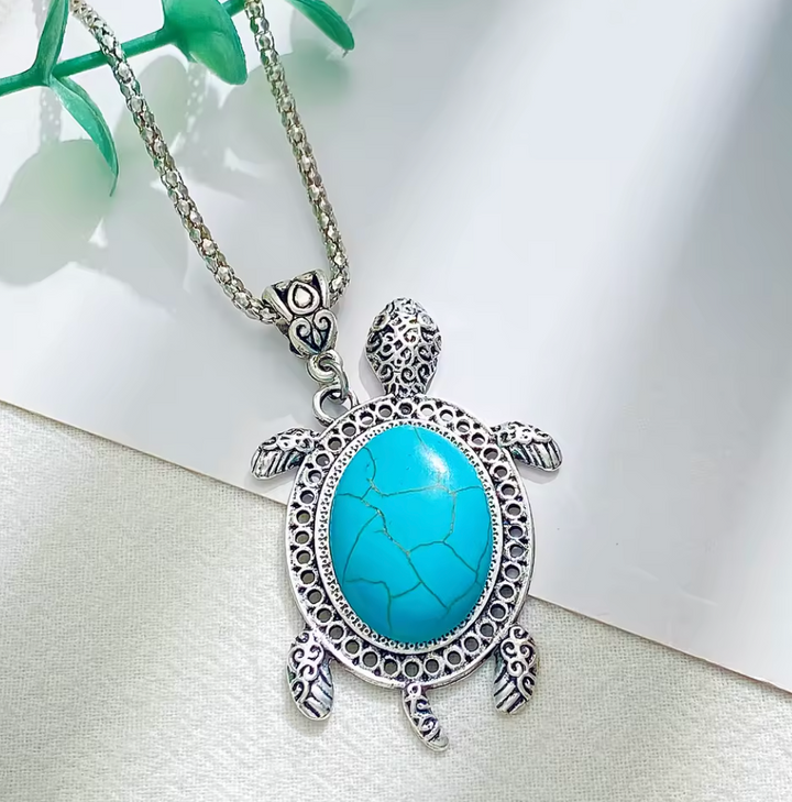 Turquoise Colour Silver Necklace , Bracelet Drop Earrings Turtle Set