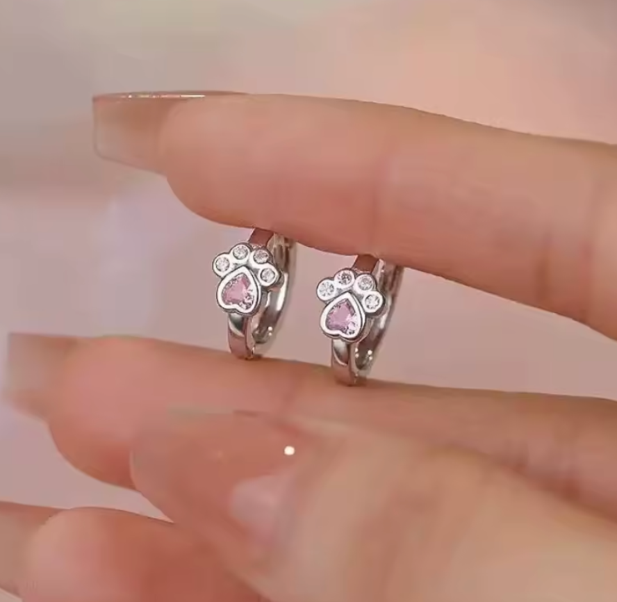 Sterling Silver Paw Print Sparkly Clicker Hoop
