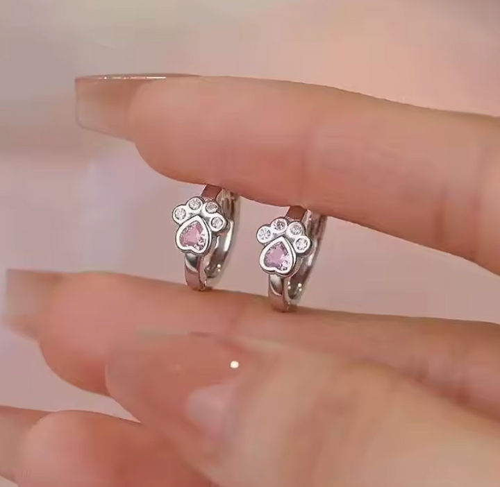 Sterling Silver Paw Print Sparkly Clicker Hoop