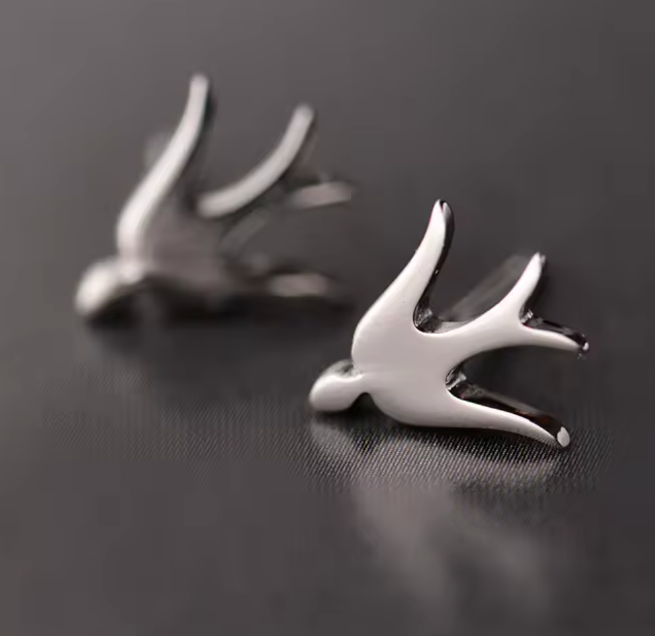 Sterling Silver Small Swallow Stud Earrings