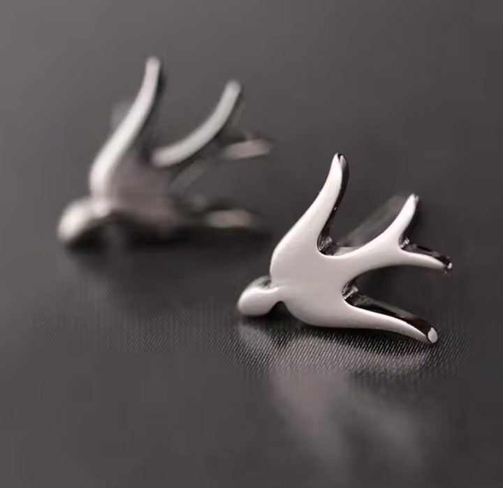 Sterling Silver Small Swallow Stud Earrings