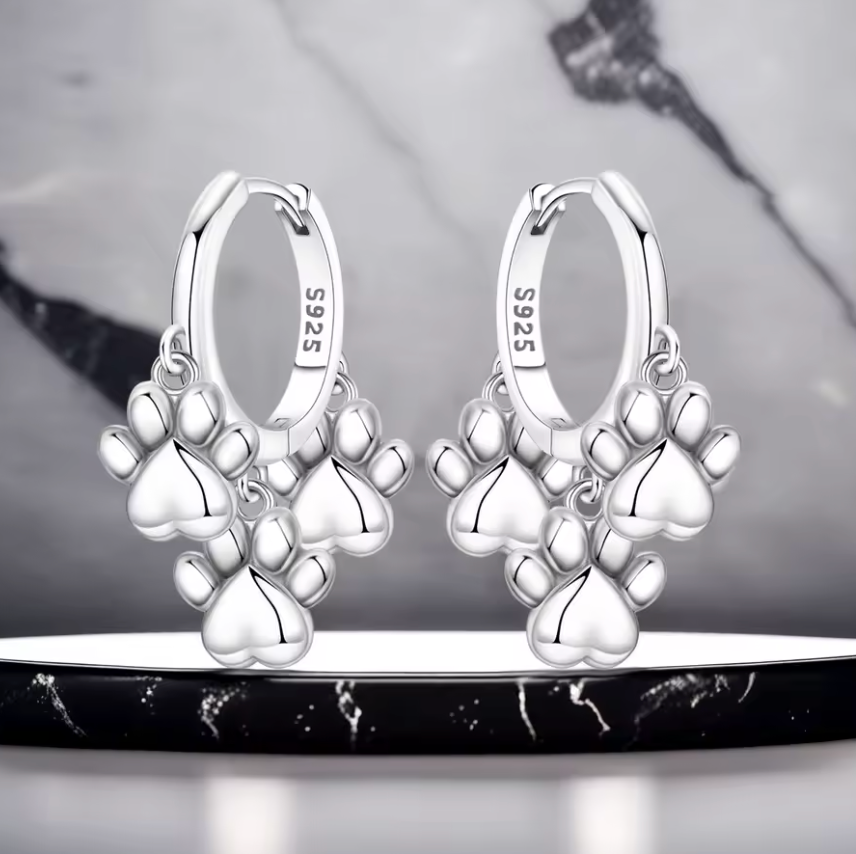 Sterling Silver Paw Hoop Clicker Earrings