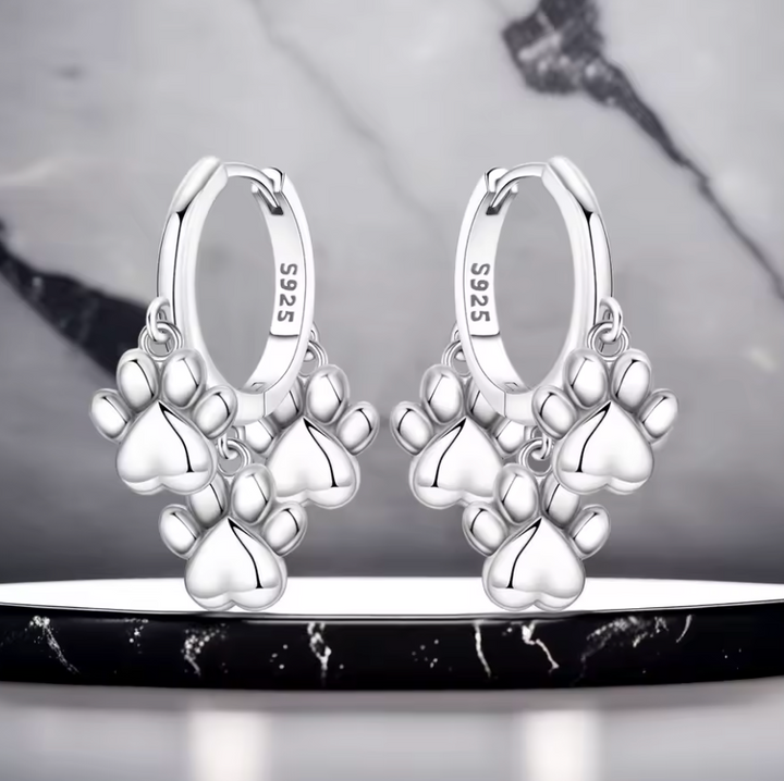 Sterling Silver Paw Hoop Clicker Earrings