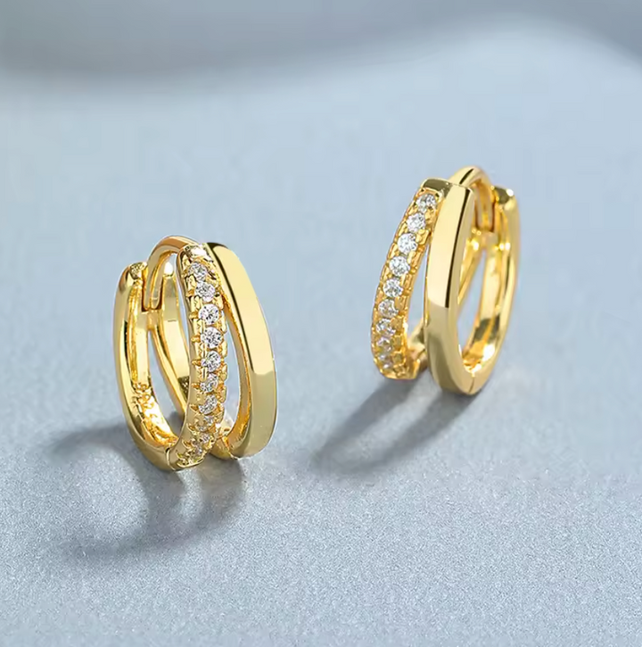 Sterling Silver CZ Split Hoop Clicker Earrings
