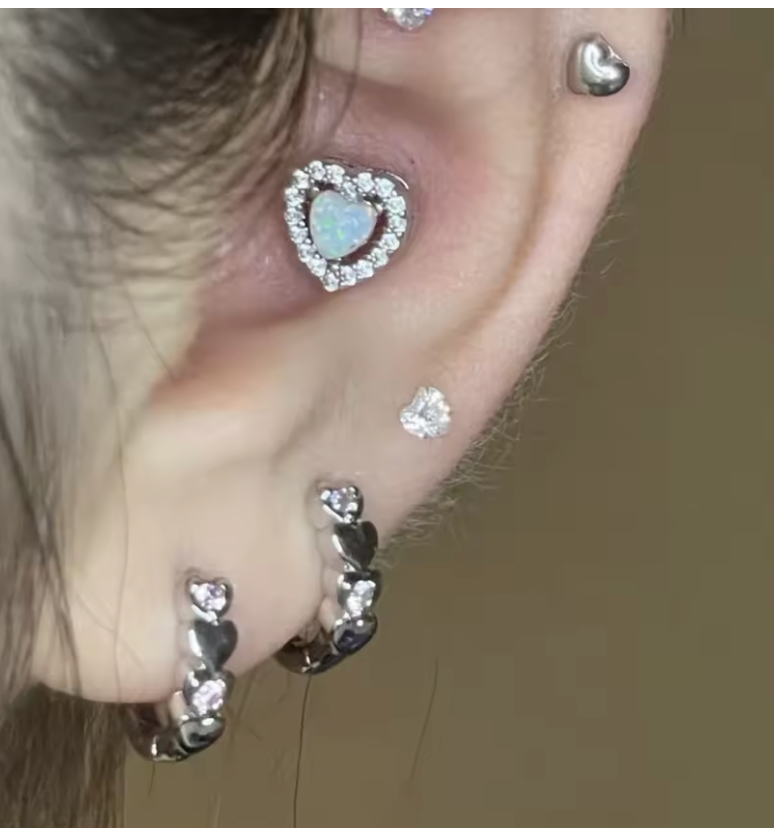 Sterling Silver Double Heart CZ Clicker Hoop Earrings