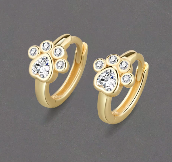 Petite CZ Paw Print Clicker Hoop Earrings