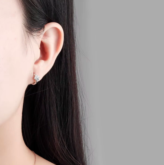 Petite CZ Paw Print Clicker Hoop Earrings
