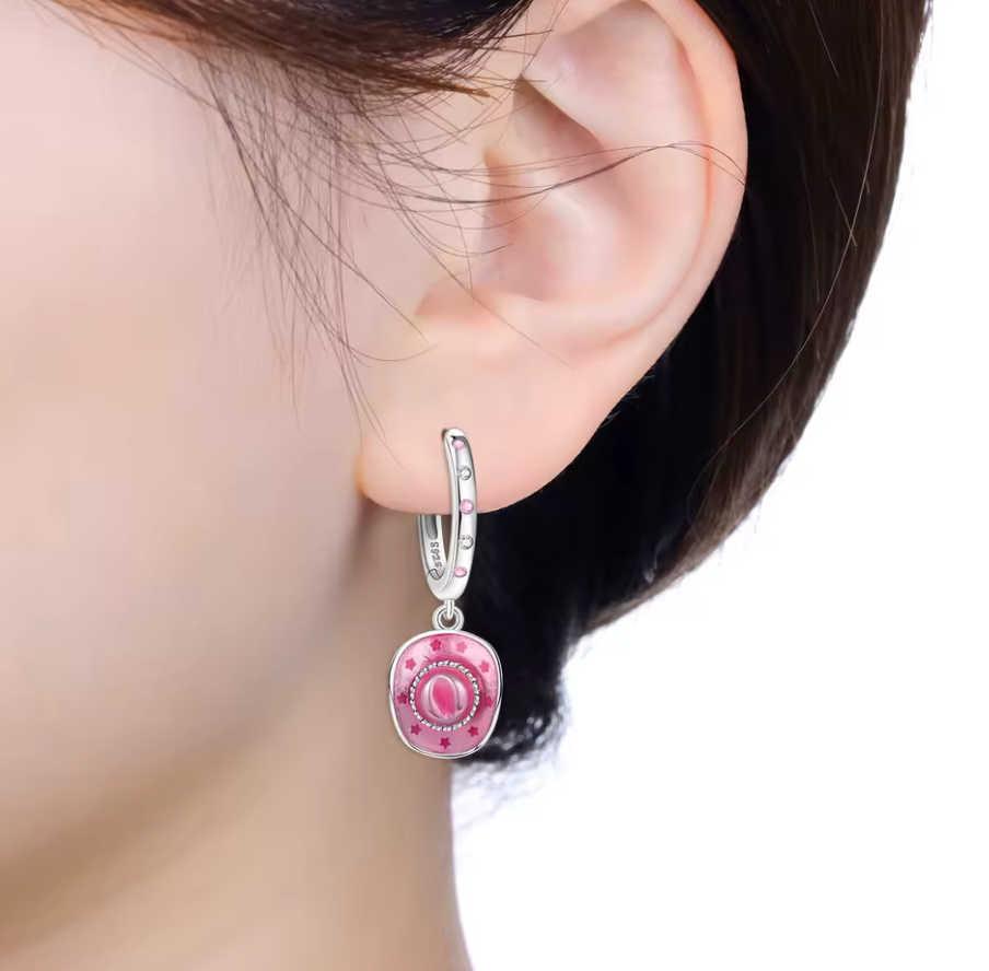 Sterling Silver Boot 'n' Hat Western Pink Earrings.