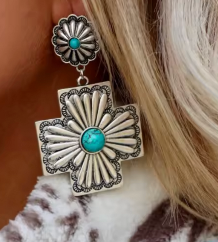 Bohemian Vintage Western Ethnic Unisex Exaggerated Cross Drop Earrings