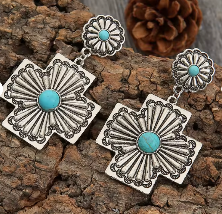 Bohemian Vintage Western Ethnic Unisex Exaggerated Cross Drop Earrings