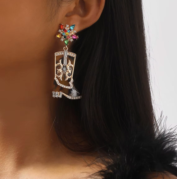 Multicolour Cowgirl Boot Drop Earrings