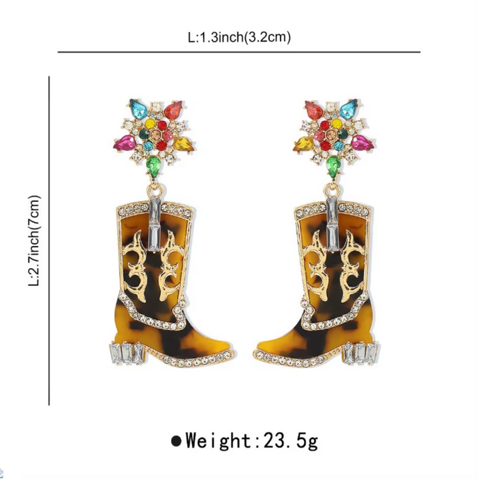Multicolour Cowgirl Boot Drop Earrings