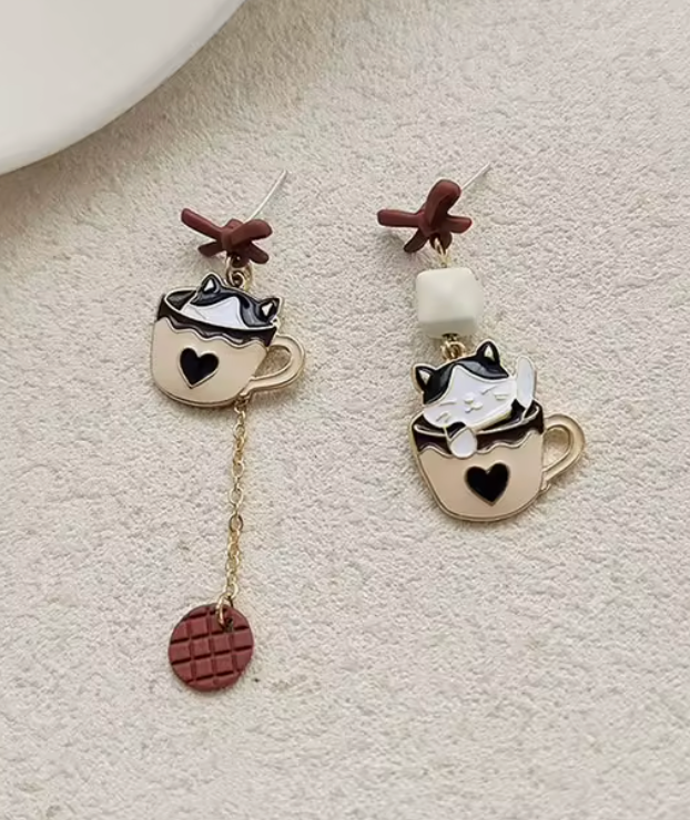 Cute Teacup Kitten Drop Earrings