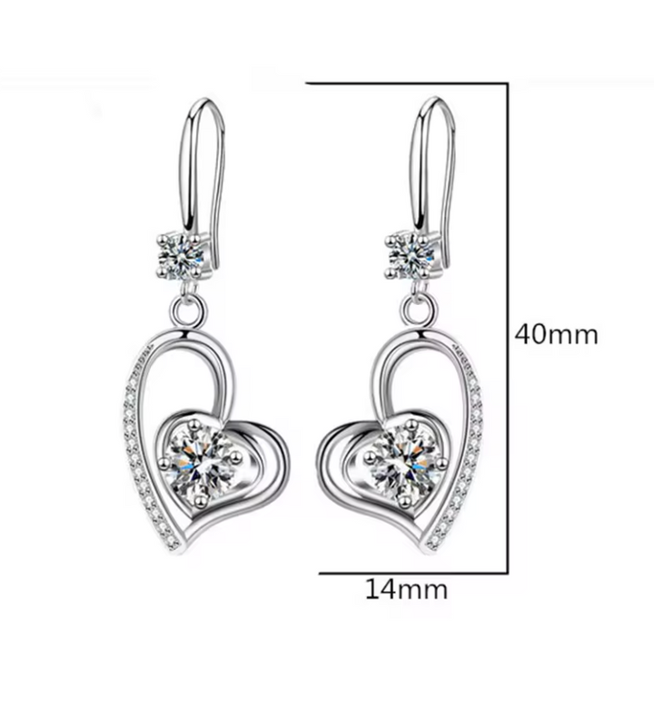 Sterling Silver Double Heart CZ Drop Earrings