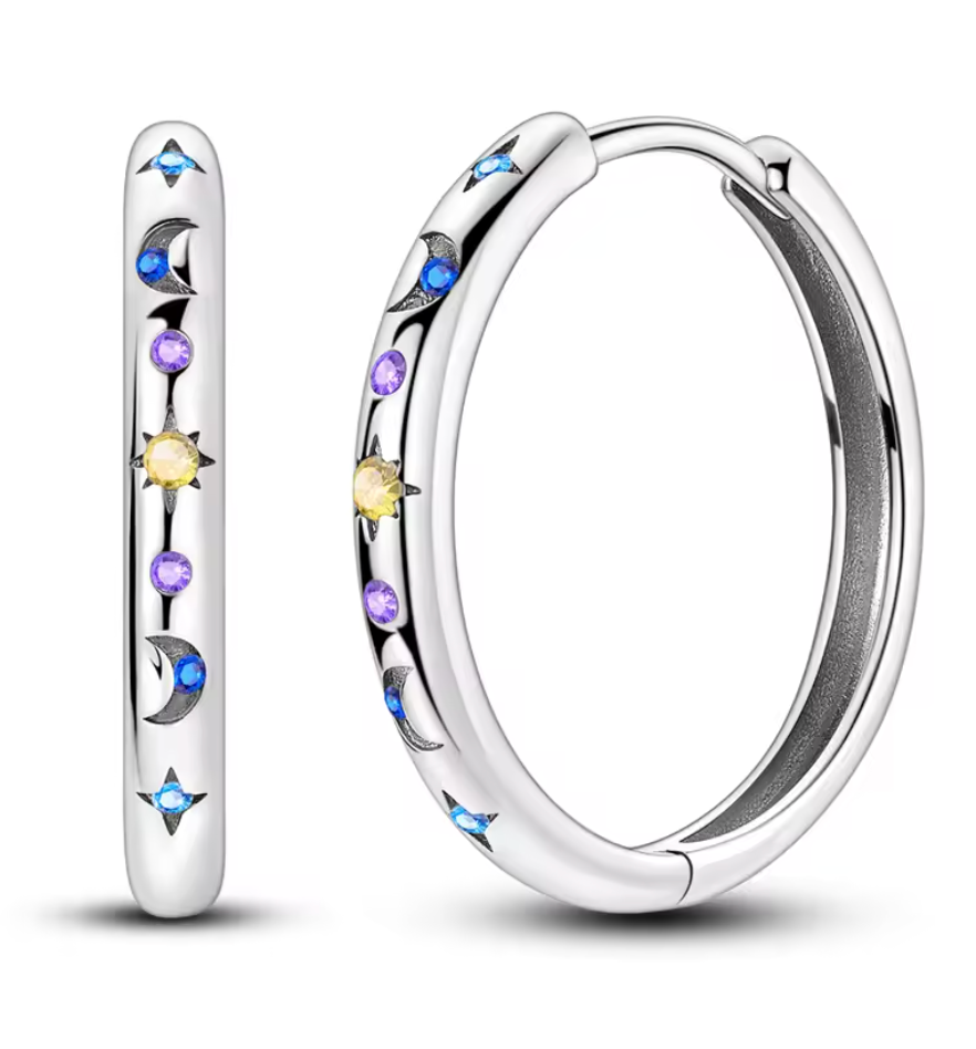 Sterling Silver Astral Hoop Clicker Earrings.